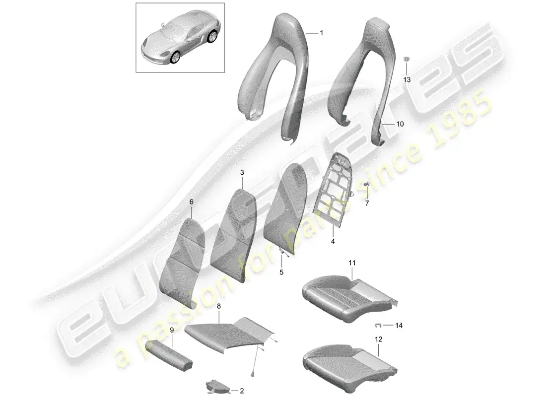 porsche 2017 (718 cayman) parte de espuma diagrama de piezas
