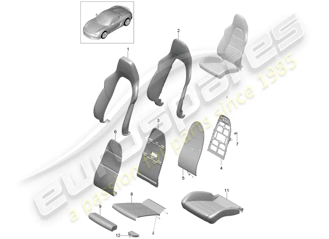 porsche 2016 (981 boxster spyder) parte de espuma diagrama de piezas