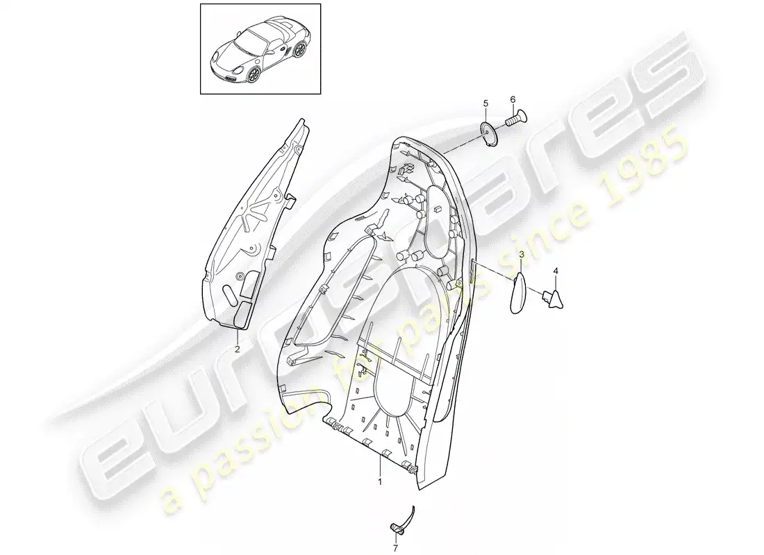 porsche 2011 (987 boxster) carcasa del respaldo diagrama de piezas