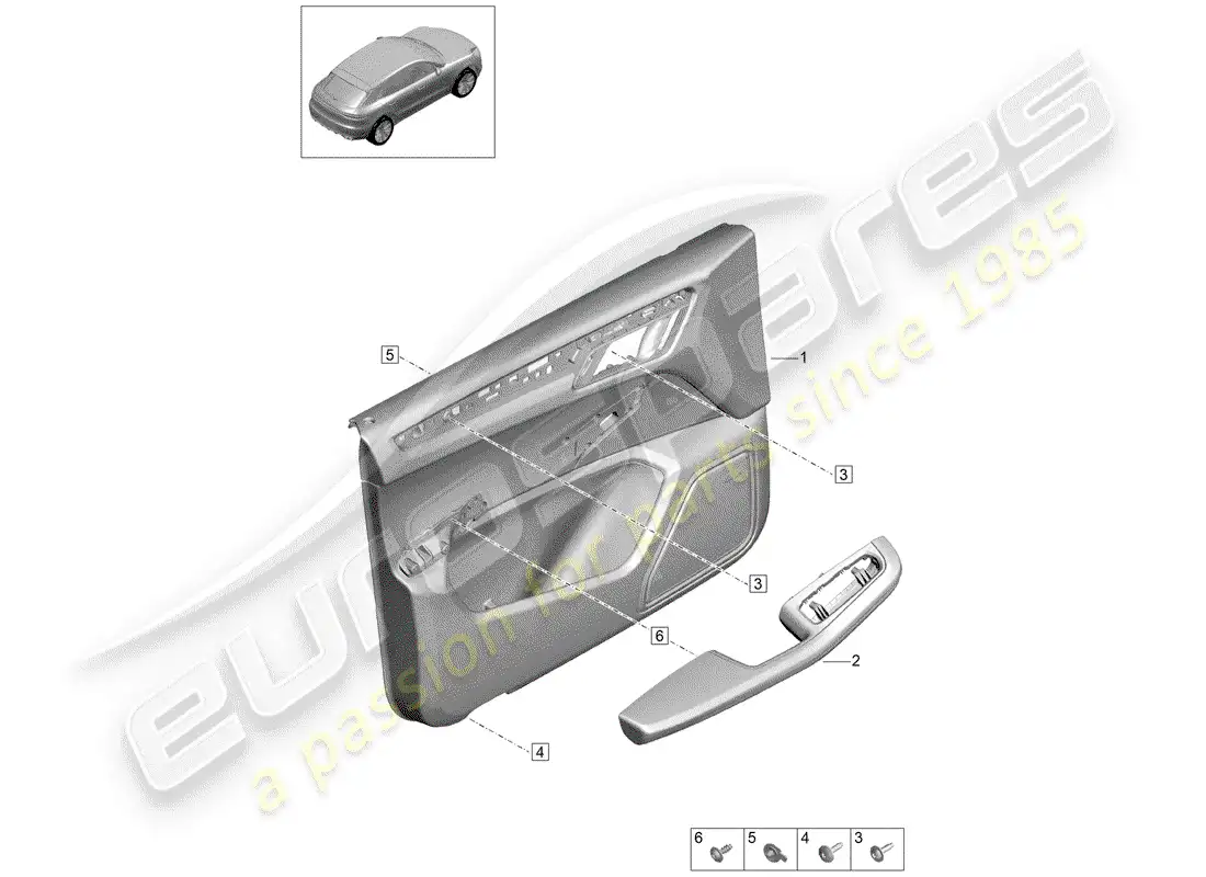 porsche 2019 (macan) paneles de puerta diagrama de piezas