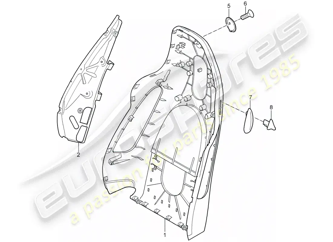porsche 2007 (987 cayman) carcasa del respaldo diagrama de piezas