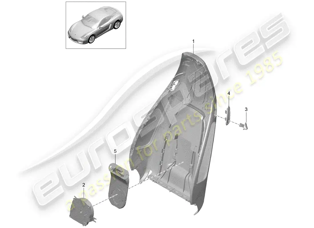 porsche 2015 (981 cayman) carcasa del respaldo diagrama de piezas