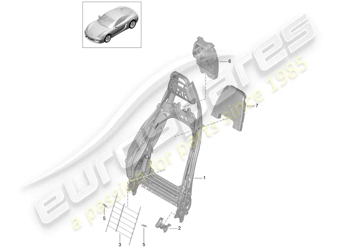 porsche 2015 (981 cayman) marco del respaldo diagrama de piezas