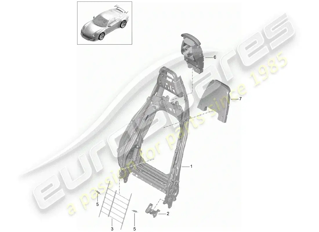 porsche 2014 (991-1 r/gt3/rs) marco - respaldo diagrama de piezas