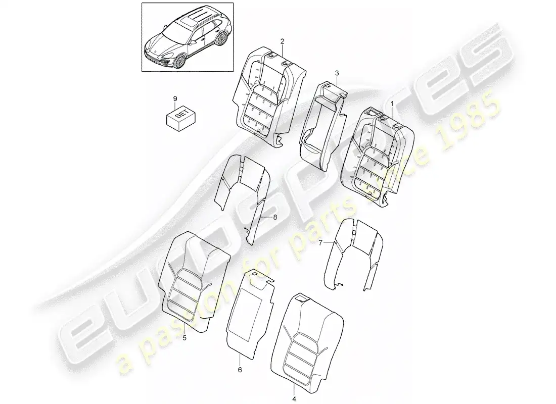 porsche 2012 (cayenne e2 92a) respaldo del asiento trasero diagrama de piezas