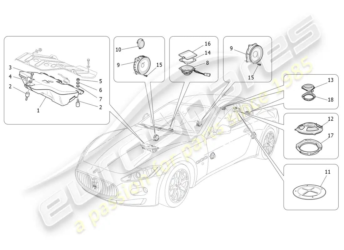 maserati granturismo (2011) sistema de difusión de sonido diagrama de piezas