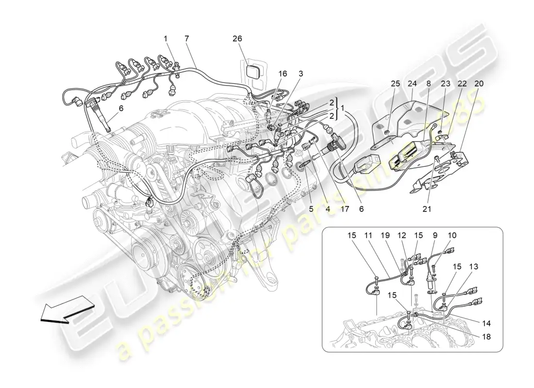 maserati granturismo (2014) control electrónico: control de inyección y distribución del motor diagrama de piezas