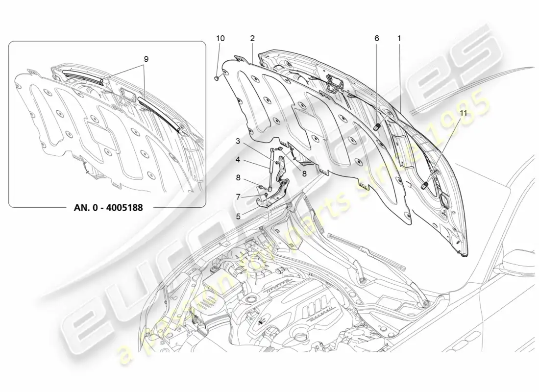 maserati qtp 3.0 tds v6 275hp (2015) diagrama de piezas de la tapa frontal