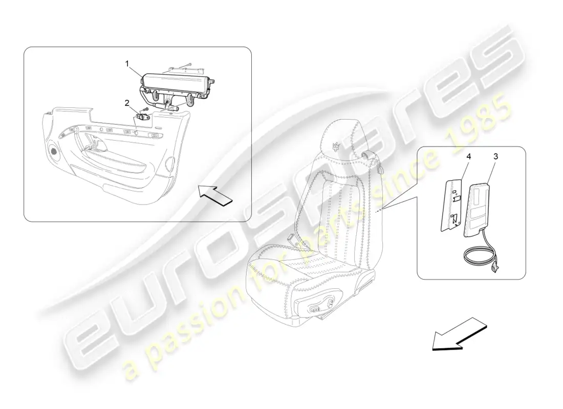 maserati granturismo (2011) sistema de bolsas laterales delanteras diagrama de piezas