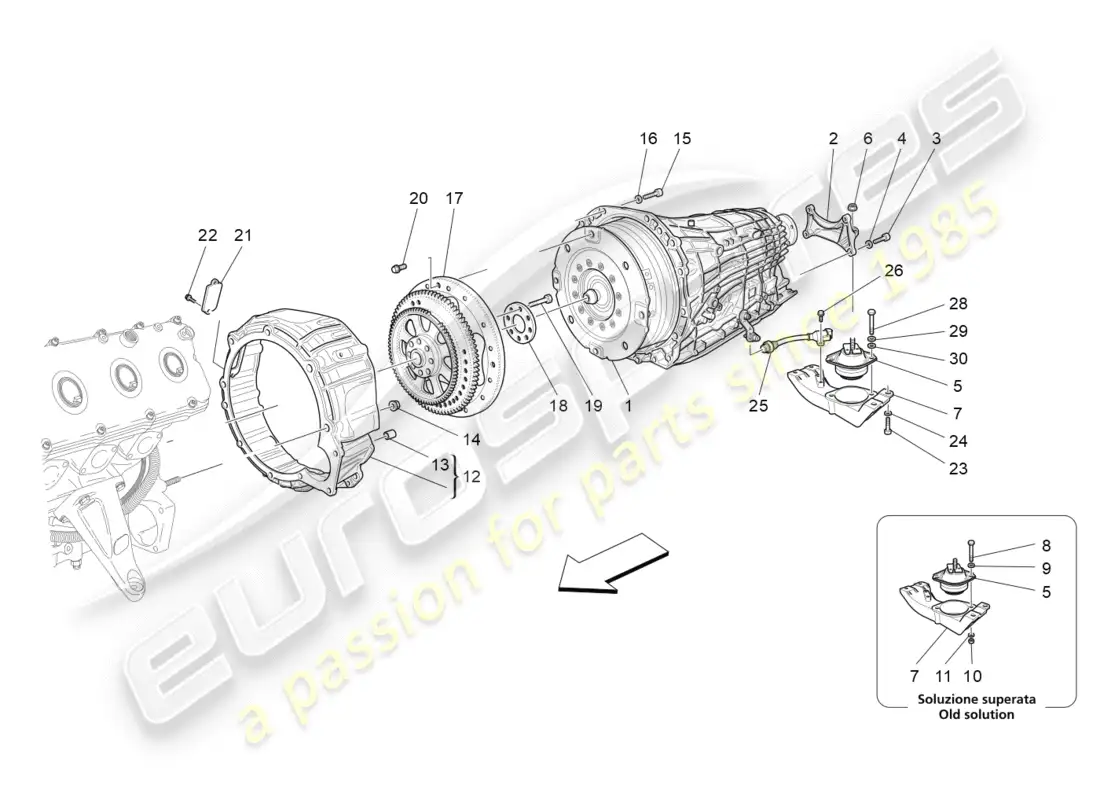 maserati granturismo (2014) carcasas de caja de cambios diagrama de piezas