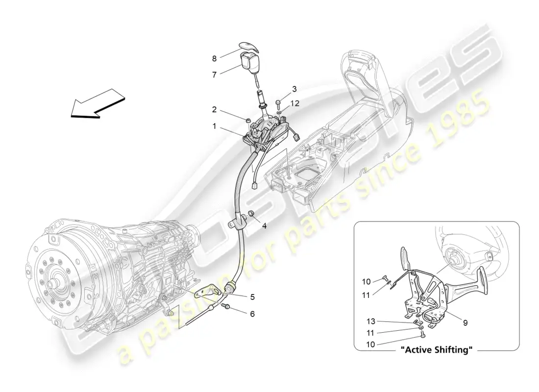 maserati granturismo (2014) controles del conductor para caja de cambios automática. diagrama de piezas