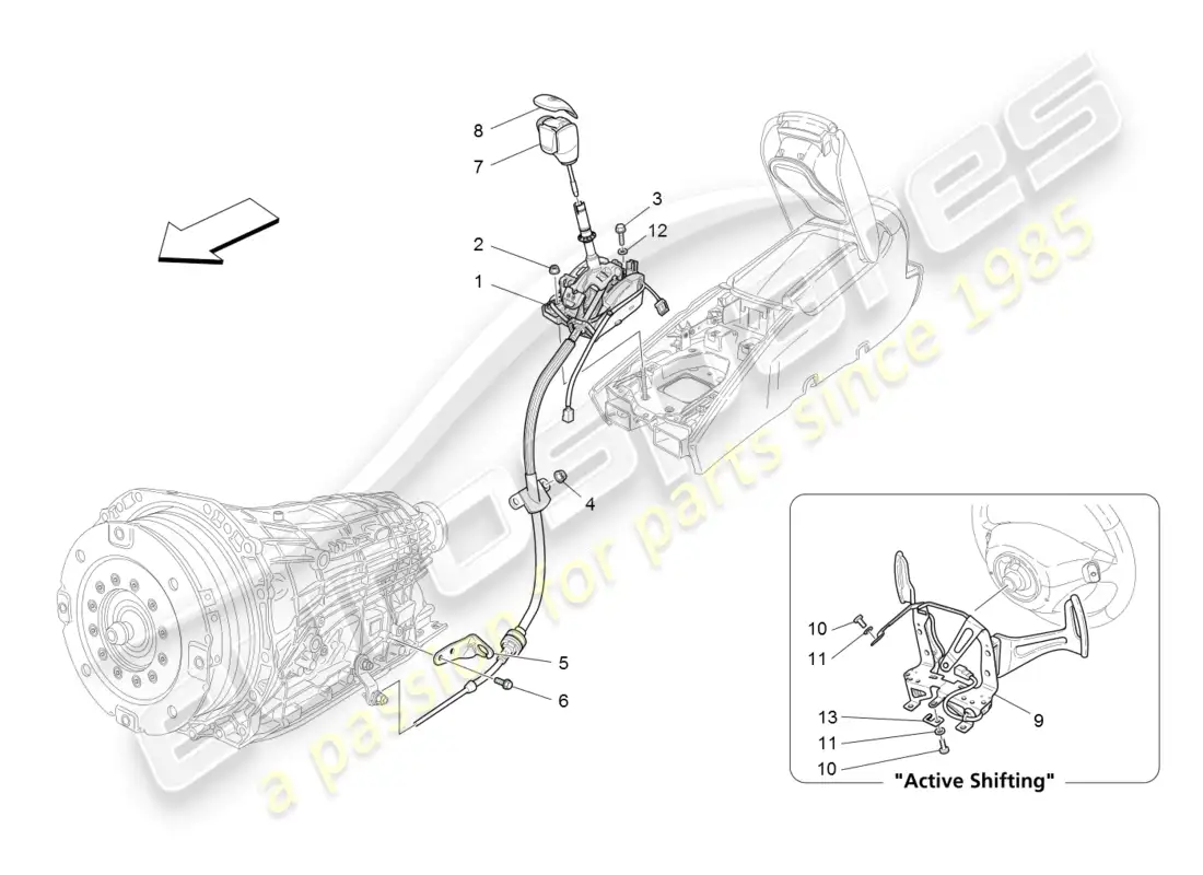 maserati granturismo (2008) controles del conductor para caja de cambios automática. diagrama de piezas