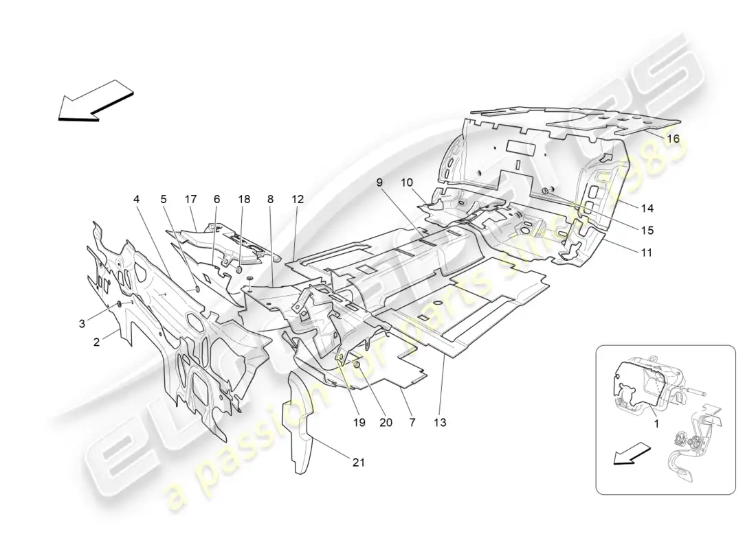 maserati granturismo (2016) paneles insonorizadores en el interior del vehículo diagrama de piezas