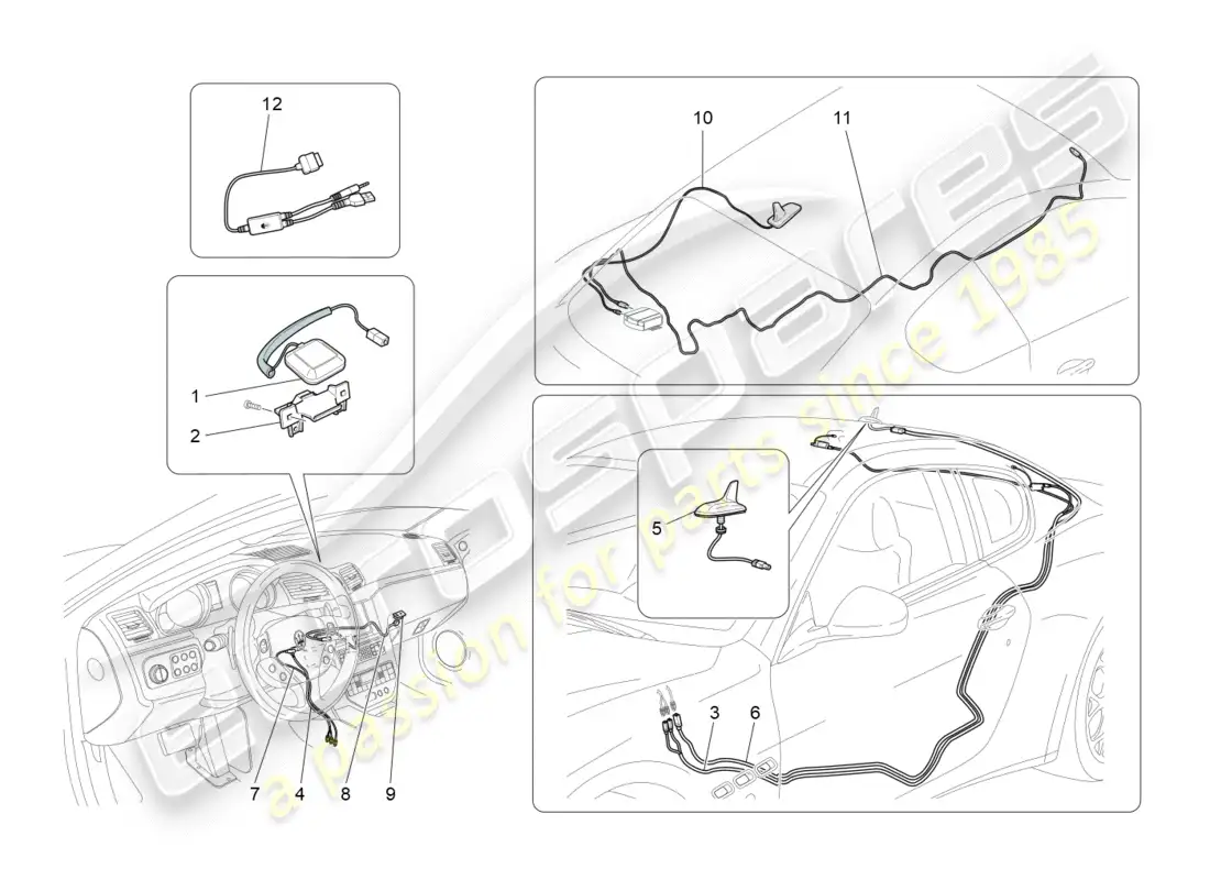 maserati granturismo (2012) sistema de recepción y conexión diagrama de piezas