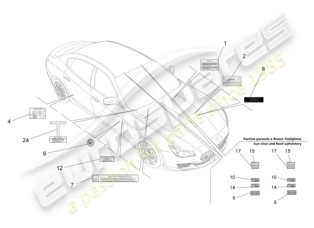 maserati qtp 3.0 tds v6 275hp (2015) diagrama de piezas de pegatinas y etiquetas