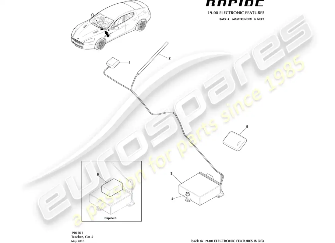 diagrama de piezas del rastreador aston martin rapide (2017) cat 5