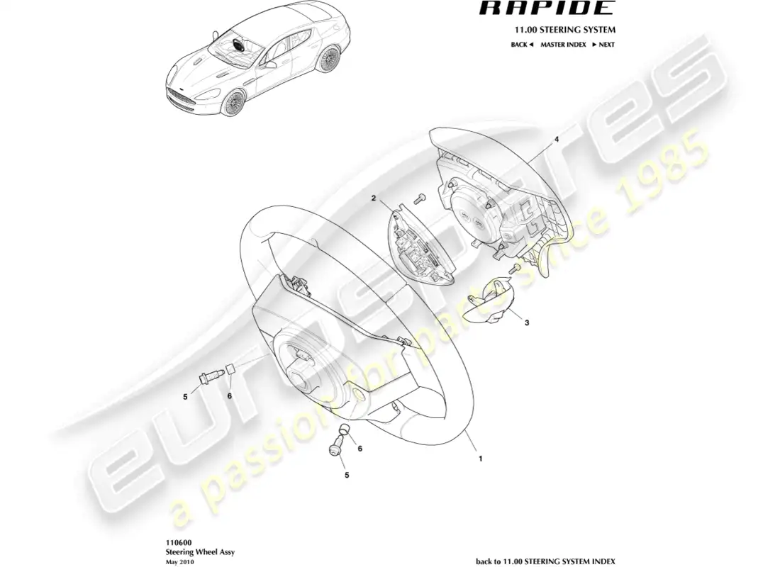 aston martin rapide (2017) volante diagrama de piezas