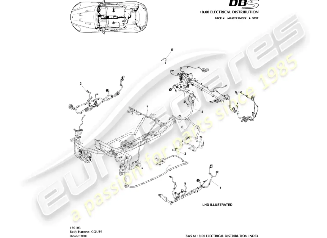 aston martin dbs (2013) arnés corporal, cupé diagrama de piezas