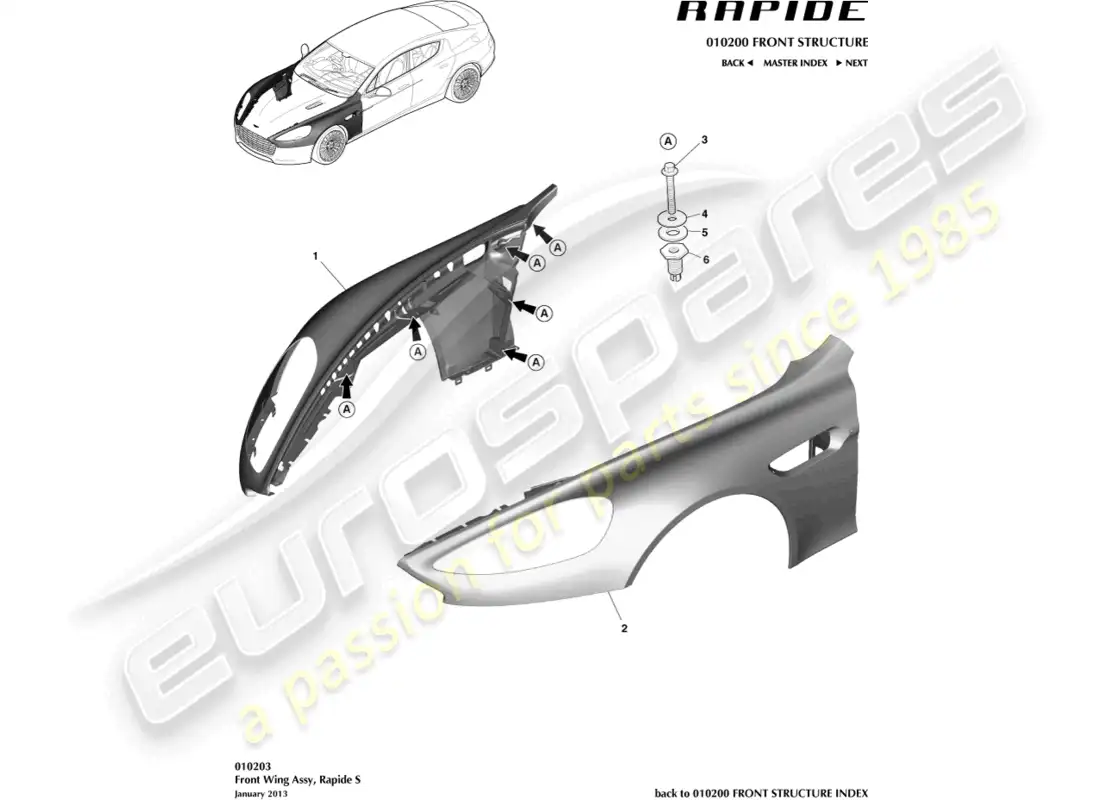 aston martin rapide (2016) alerones delanteros, s diagrama de piezas