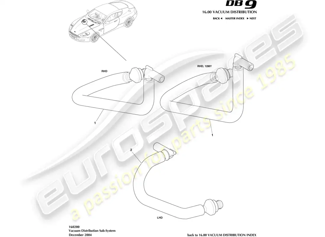 aston martin db9 (2009) subsistema de distribución de vacío diagrama de piezas
