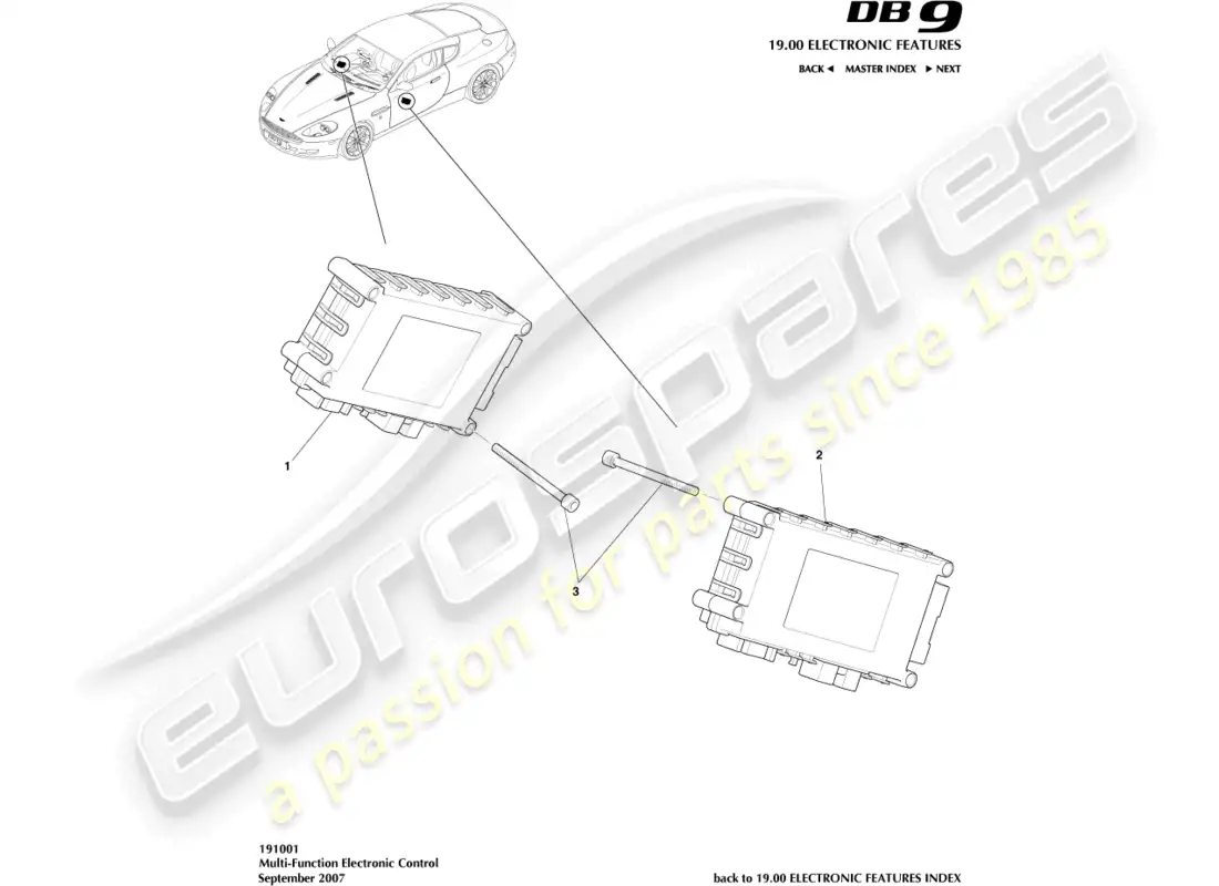 aston martin db9 (2012) control multifunción diagrama de piezas
