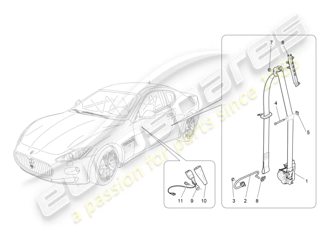 maserati granturismo (2011) cinturones de seguridad delanteros diagrama de piezas