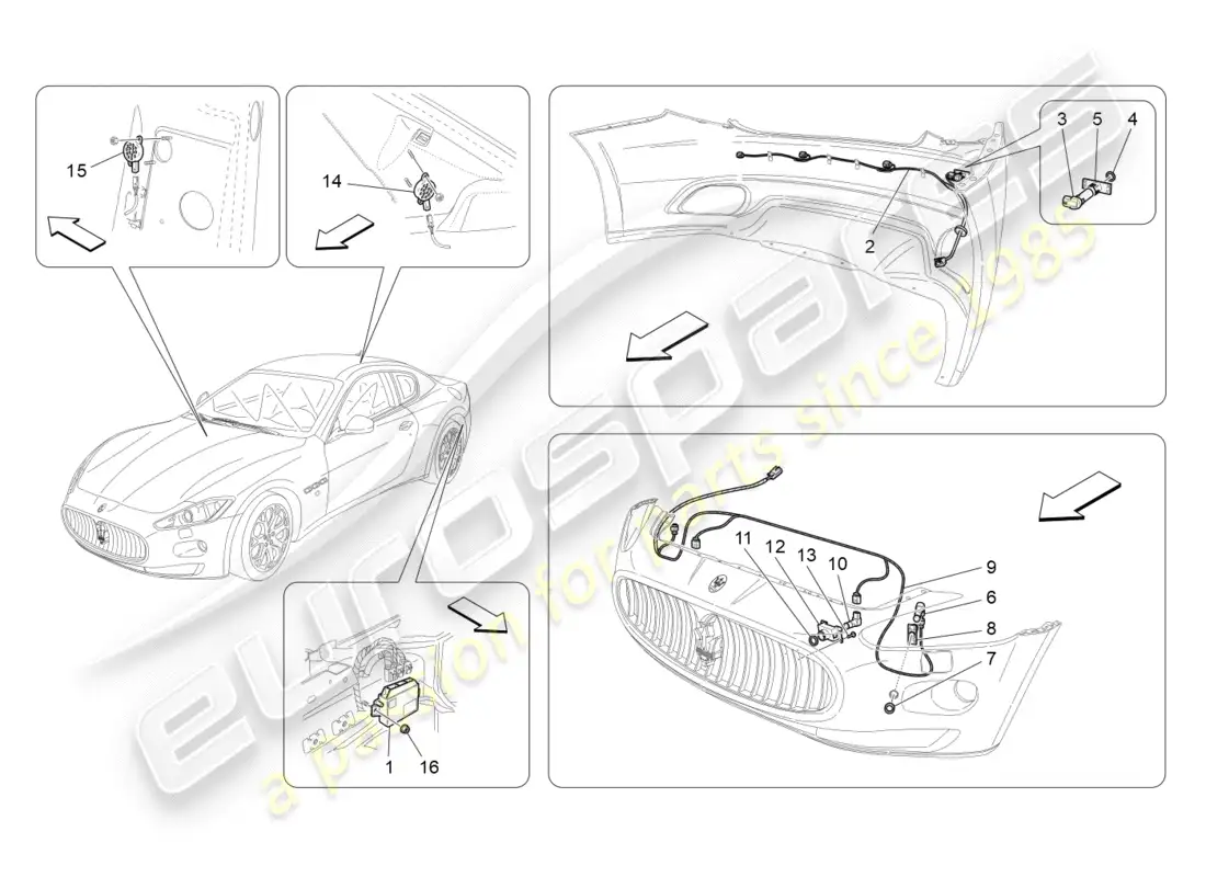 maserati granturismo (2014) sensores de aparcamiento diagrama de piezas
