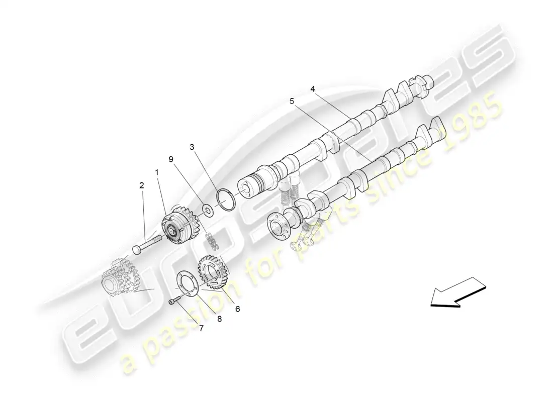 maserati granturismo s (2020) árboles de levas de culata izquierda diagrama de piezas