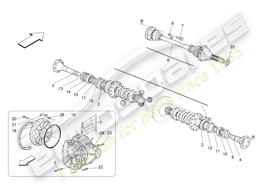 maserati qtp 3.0 tds v6 275hp (2015) diagrama de piezas del diferencial y del eje trasero