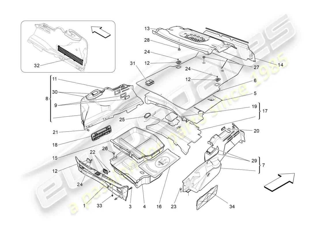 maserati qtp 3.0 tds v6 275hp (2015) alfombrillas del maletero diagrama de piezas
