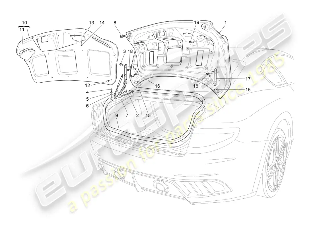 maserati qtp 3.0 tds v6 275hp (2015) diagrama de piezas de la tapa trasera