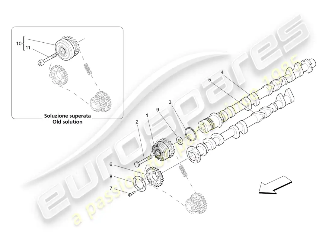 maserati granturismo (2012) árboles de levas de culata derecha diagrama de piezas