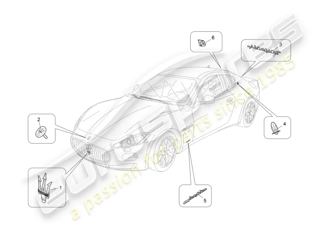 maserati granturismo (2016) acabados, marcas y símbolos diagrama de piezas
