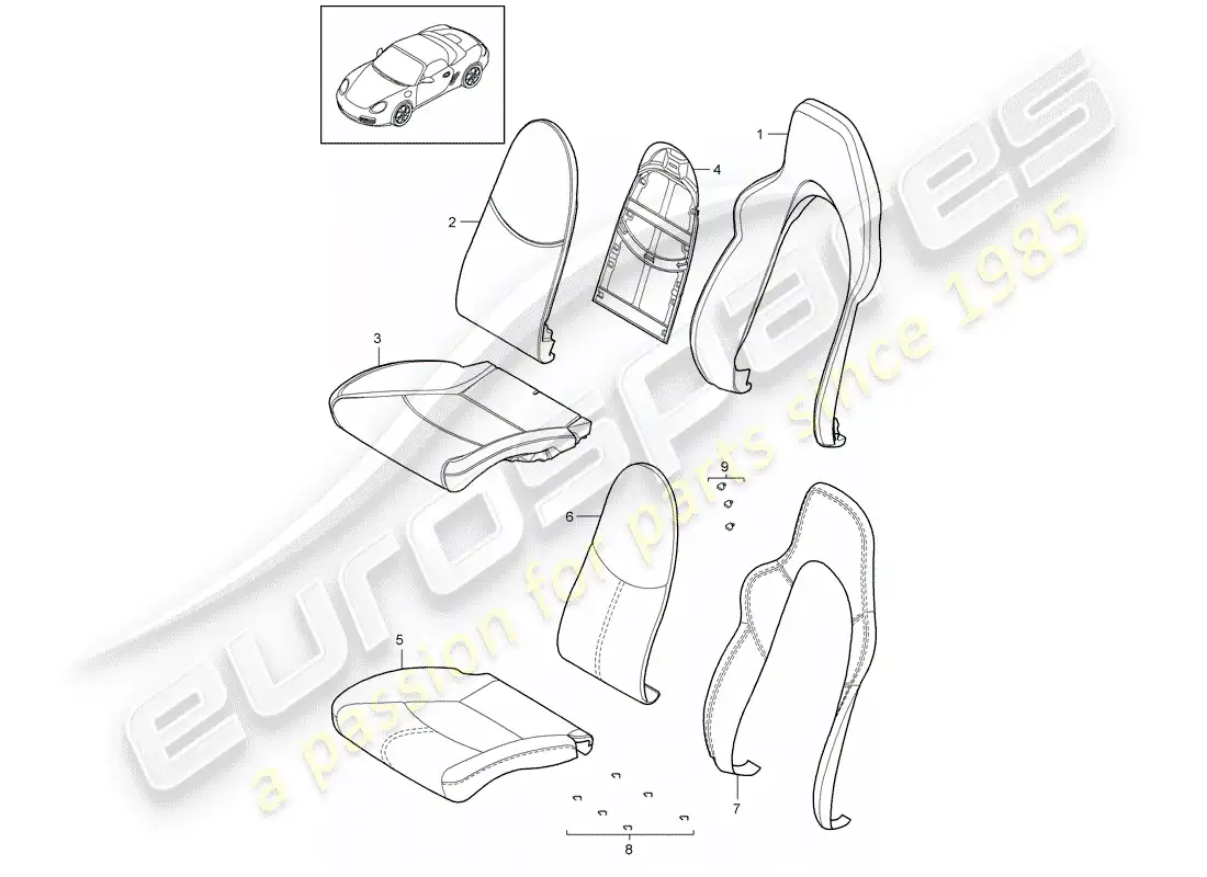 porsche 2011 (987 boxster) parte de espuma diagrama de piezas