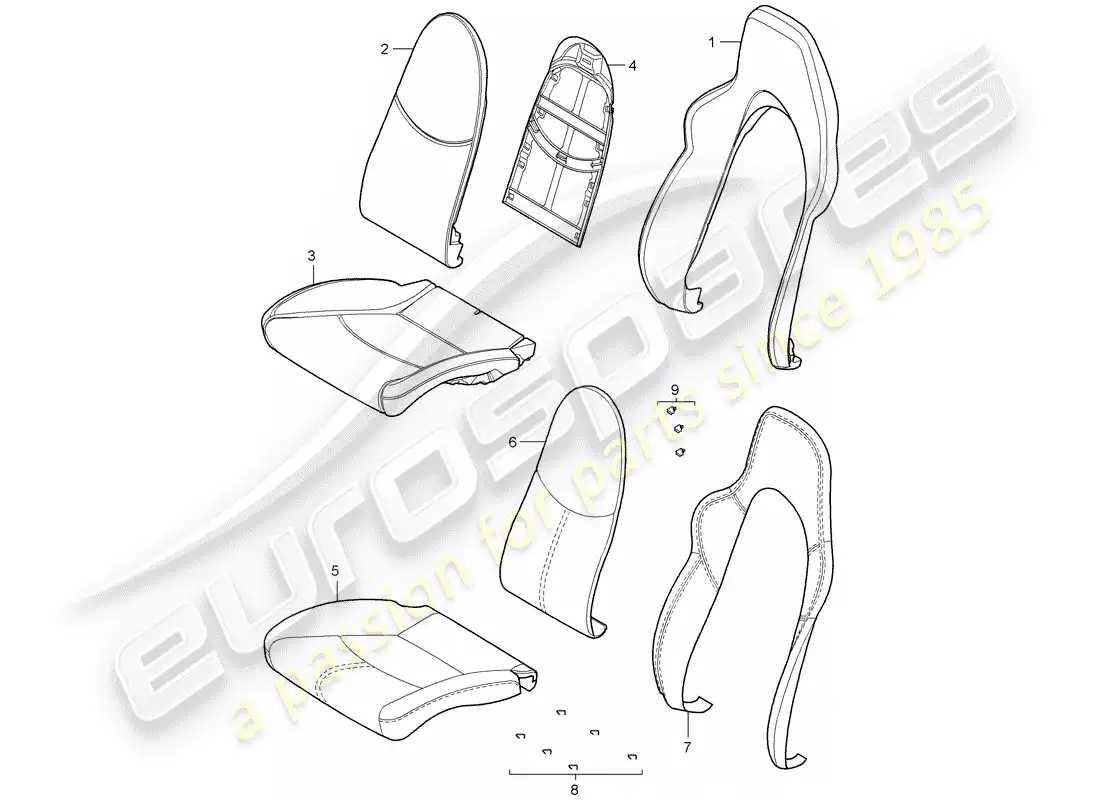 porsche 2005 (987 boxster) parte de espuma diagrama de piezas