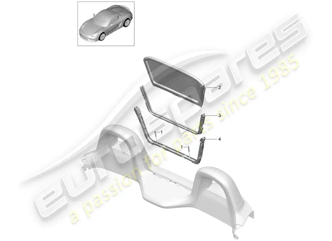 porsche 2016 (981 boxster spyder) parabrisas diagrama de piezas