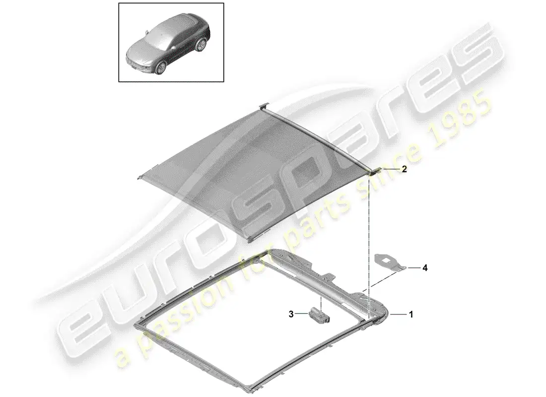 porsche 2018 (cayenne e3 9ya/9yb) techo de cristal diagrama de piezas