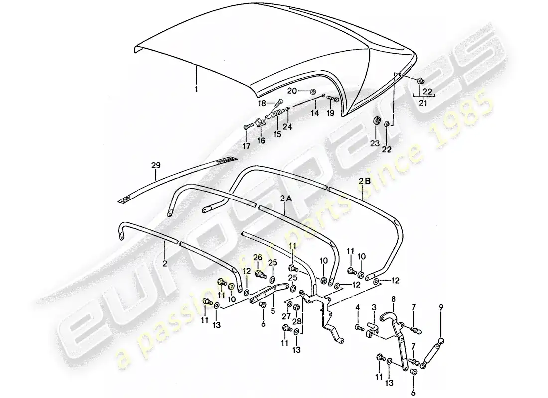 porsche 1989 (911) cubierta superior convertible - marco superior - piezas individuales - d - mj 1989>> - mj 1989 diagrama de piezas