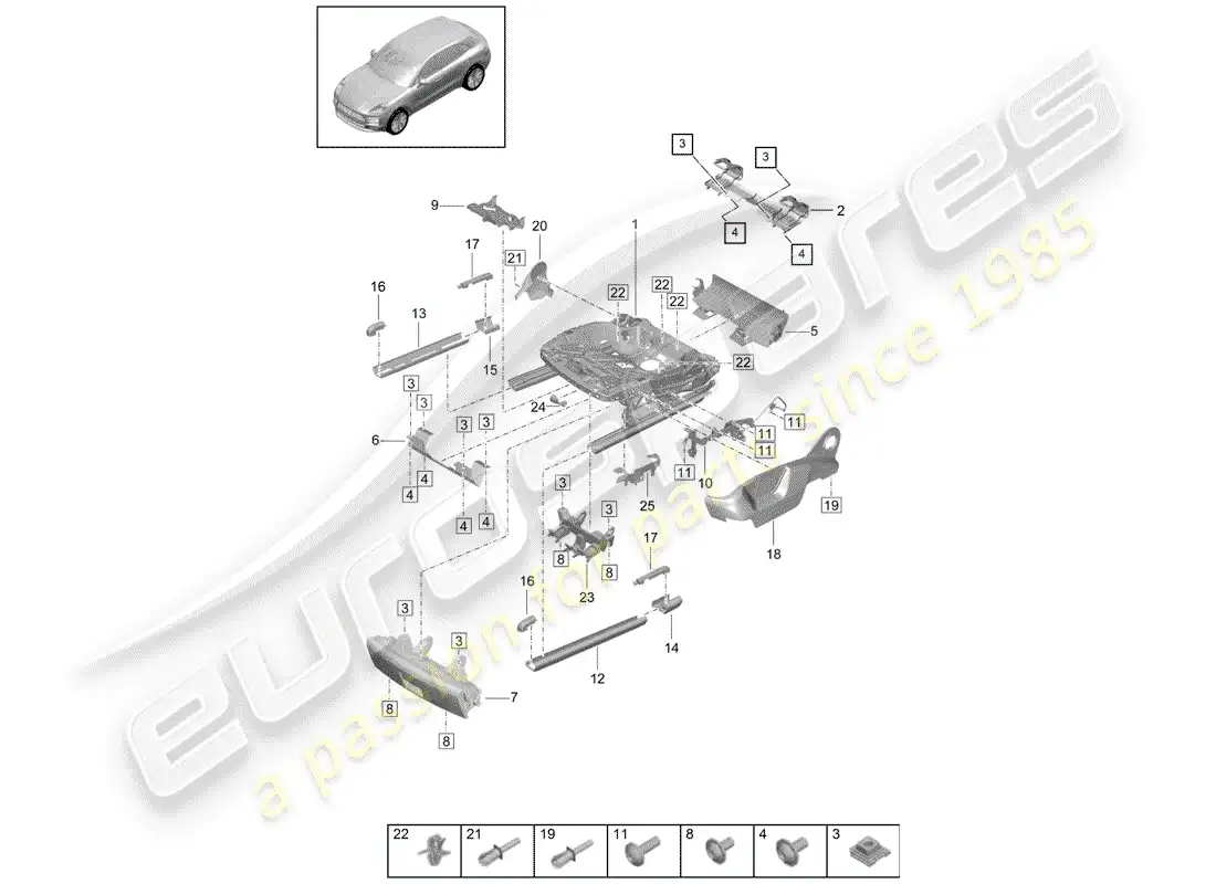 porsche 2020 (macan) marco para asiento diagrama de piezas