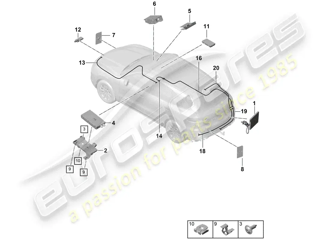 porsche 2018 (cayenne e3 9ya/9yb) antena diagrama de piezas