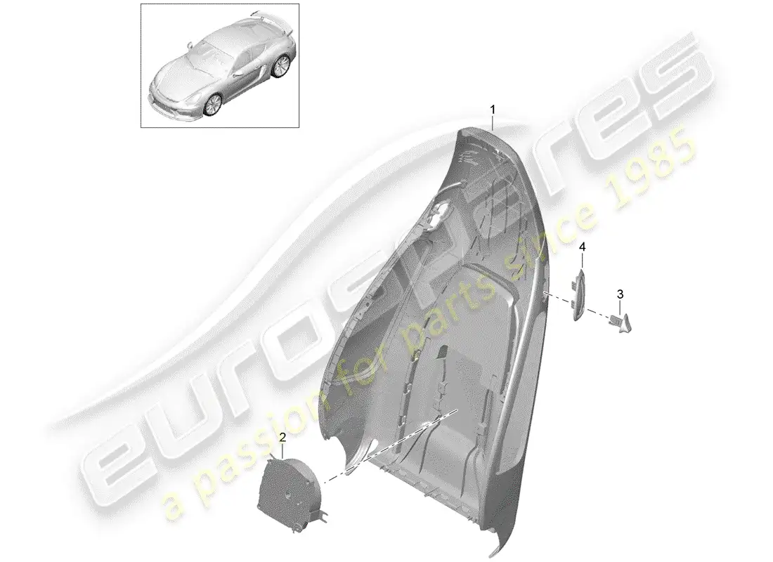 porsche 2016 (981 cayman gt4) diagrama de piezas de la carcasa del respaldo