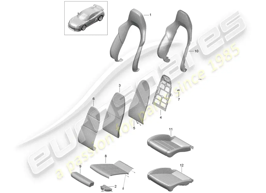 porsche 2016 (981 cayman gt4) diagrama de piezas de la pieza de espuma