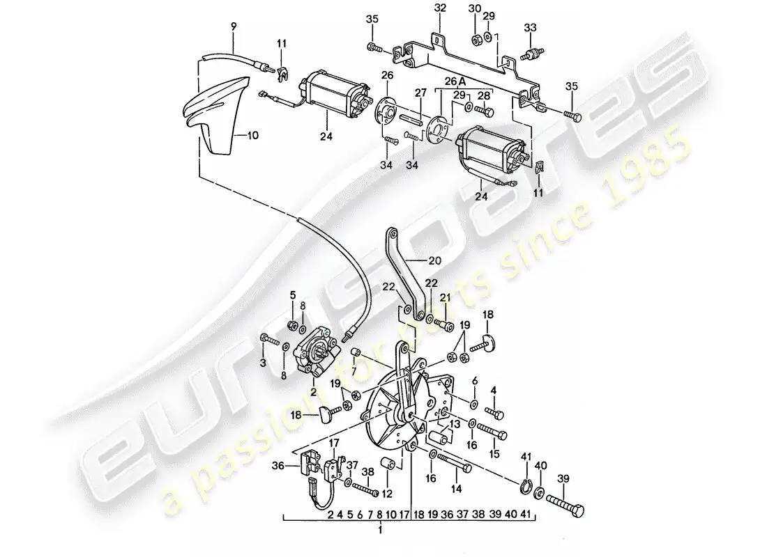 porsche 1989 (911) capota convertible - mecanismo de conducción diagrama de piezas
