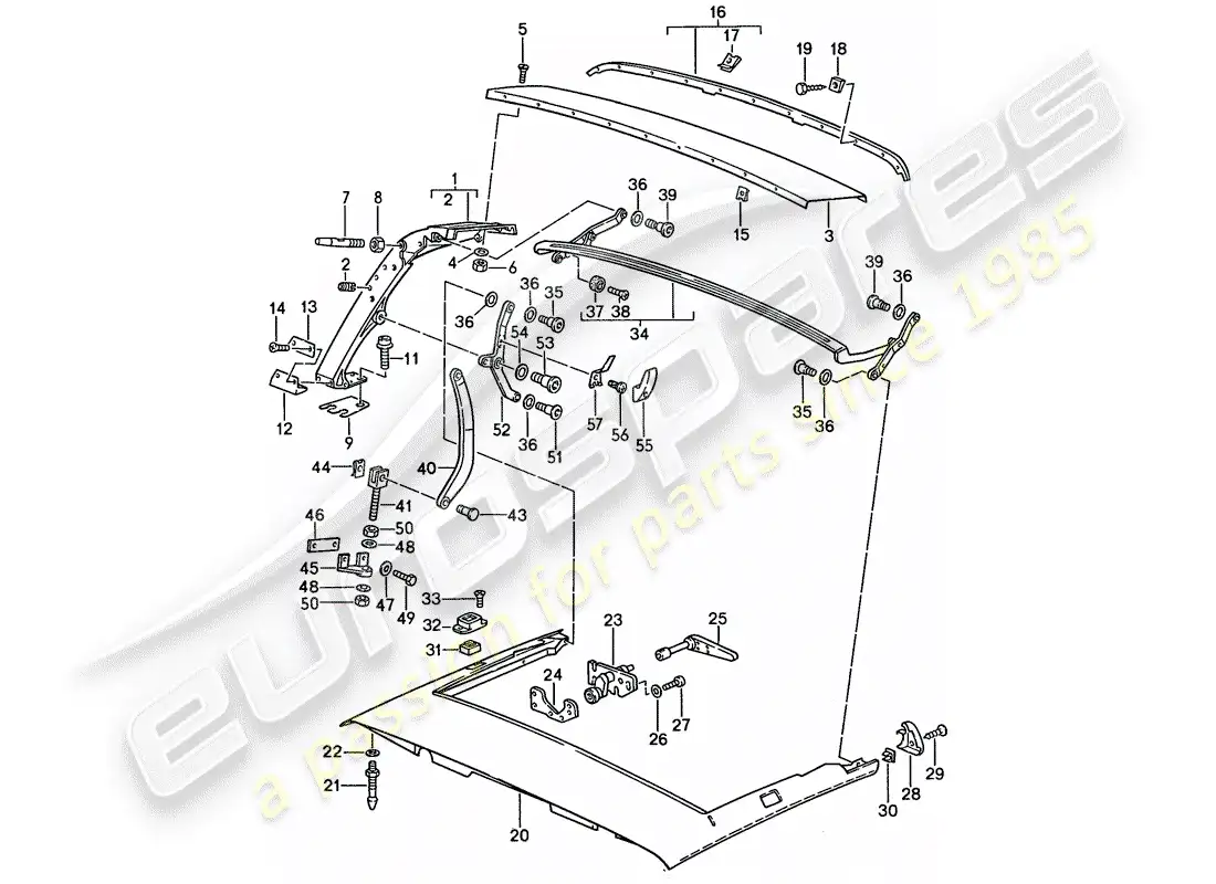 porsche 1989 (911) arco principal - marco de techo - piezas individuales diagrama de piezas
