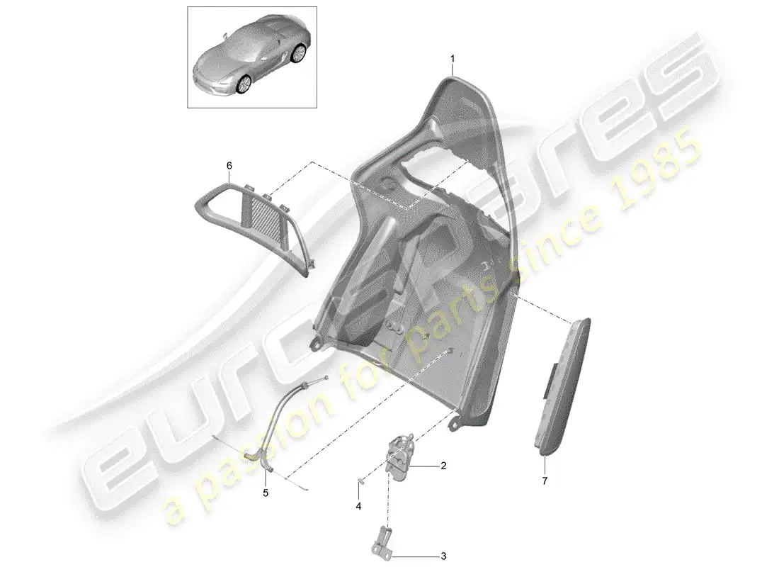 porsche 2016 (981 boxster spyder) carcasa del respaldo diagrama de piezas
