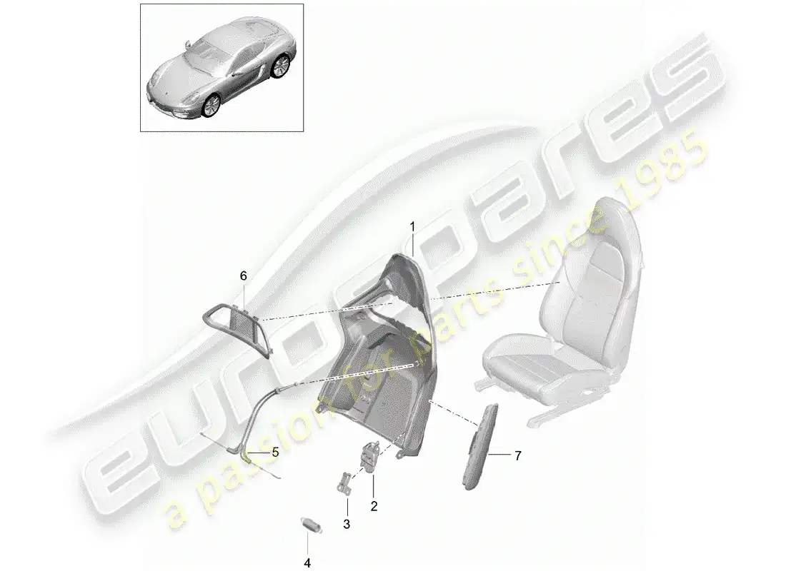 porsche 2015 (981 cayman) carcasa del respaldo diagrama de piezas