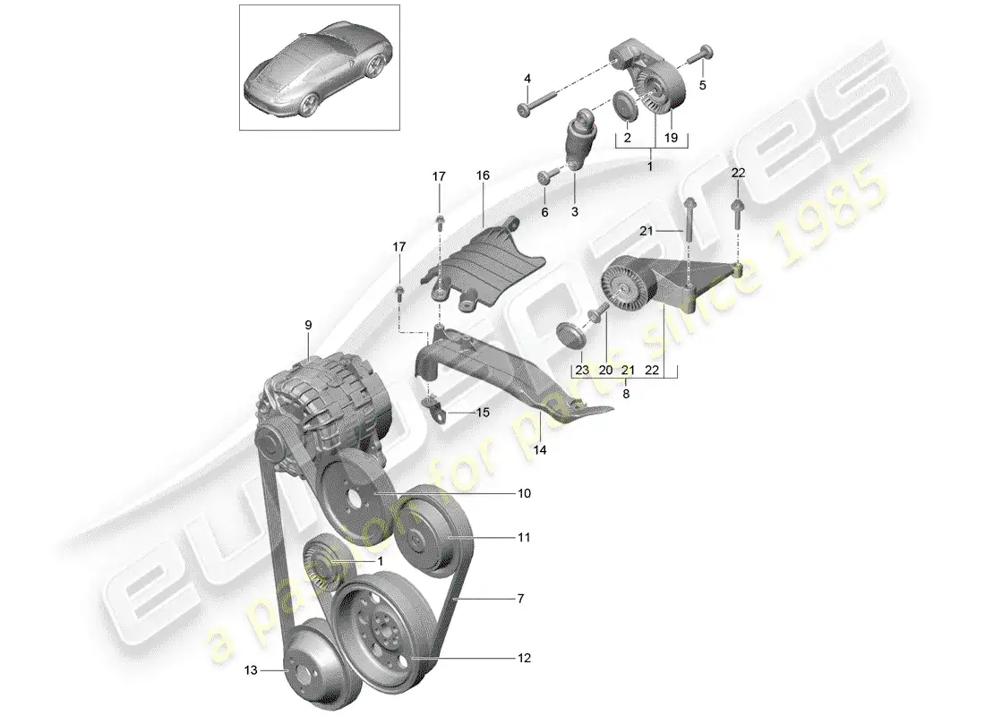 porsche 2012 (991-1) tensor de la correa diagrama de piezas
