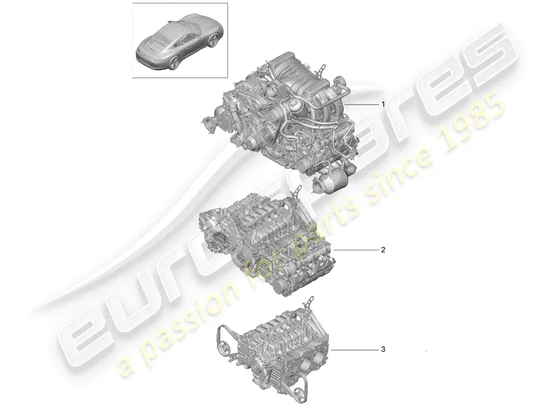 porsche 2012 (991-1) motor de repuesto diagrama de piezas