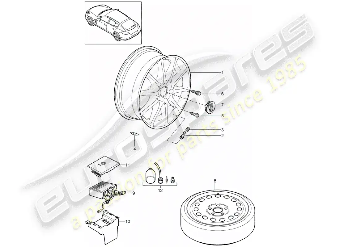 porsche 2012 (panamera 970) diagrama de piezas de ruedas