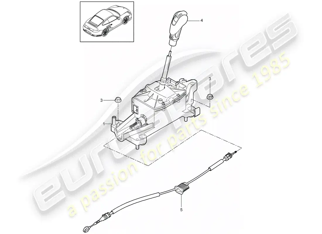porsche 2011 (997-2 turbo / gt2 rs) diagrama de piezas de la palanca selectora